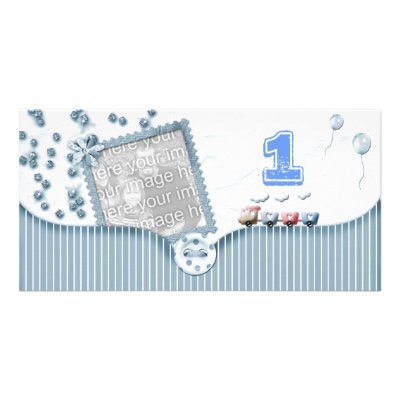 Blue First Birthday Photo Card by Cards_by_Cathy