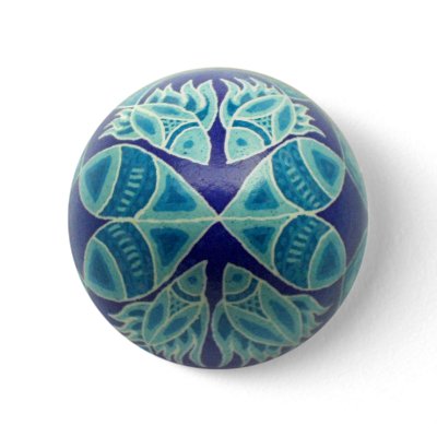Blue Fish Pysanka Button by dandylioneggs