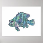Blue Fish Sparkly Children's Wall Art Poster