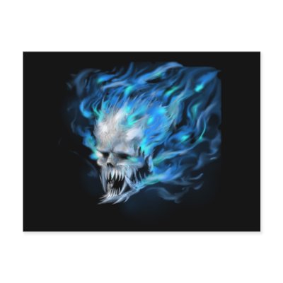 Blue flame skull post card by DamageIncDesigns