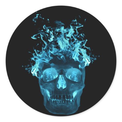 Blue Flaming Skull Stickers by atteestude