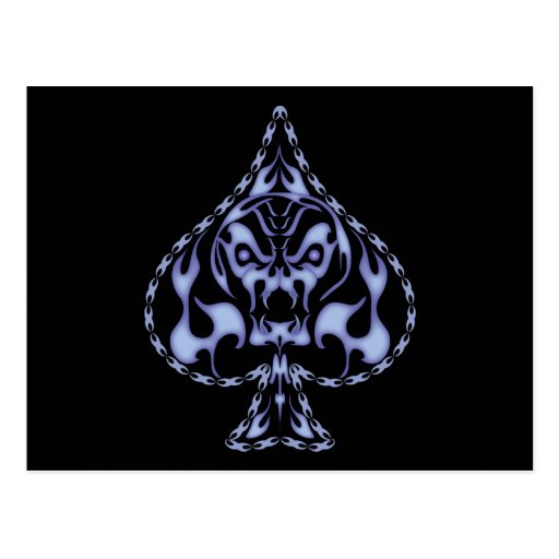 Blue Flaming Spade Skull Postcards
