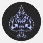 Blue Flaming Spade Skull Sticker