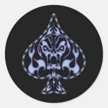Blue Flaming Spade Skull Sticker