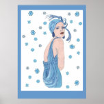Blue Flapper with Snowflakes Poster