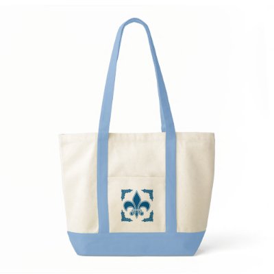 Blue Fleur de Lis with Ornate Border Tote Bag by FrenchBaby