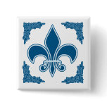 Blue Fleur de Lis with Ornate Border buttons