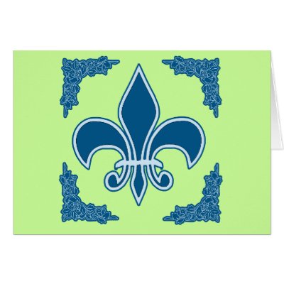 Blue Fleur de Lis with Ornate Border Card by FrenchBaby