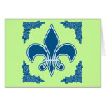 Blue Fleur de Lis with Ornate Border Card