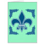 Blue Fleur de Lis with Ornate Border Greeting Card