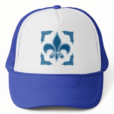 Blue Fleur de Lis with Ornate Border Trucker Hat by FrenchBaby