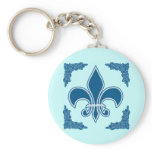 Blue Fleur de Lis with Ornate Border keychains