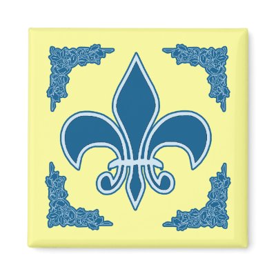 Blue Fleur de Lis with Ornate Border Refrigerator Magnets by FrenchBaby