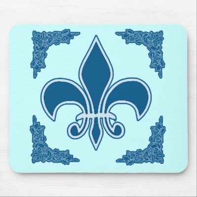 Blue Fleur de Lis with Ornate Border Mouse Pad by FrenchBaby