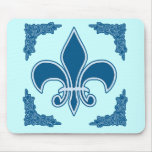 Blue Fleur de Lis with Ornate Border mousepads