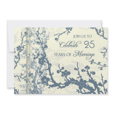 Blue Floral 25th Anniversary Invitation Card by DreamingMindCards