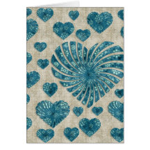 Blue Floral Heart with Pink Polka Dots Cards