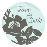 Blue Floral Save the Date Envelope Seals Round Sticker