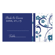 Blue Floral Swirls Wedding Place Setting Cards Business Card