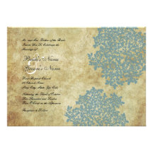 Blue Floral Vintage Wedding Invitations