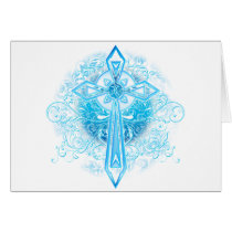 Blue Flower Cross Greeting Card