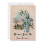Blue Flower Cross Easter Invitation