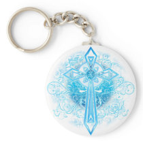 Blue Flower Cross Key Chains