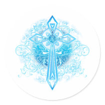 Blue Flower Cross Round Sticker