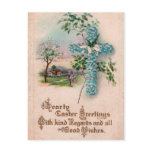 Blue Flower Cross Vintage Easter Postcard