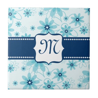Blue Flower Monogram Tile by stationeryshop