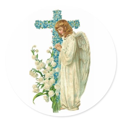 Blue Flowered Christian Cross Round Stickers by justcrosses