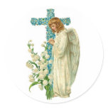 Blue Flowered Christian Cross stickers