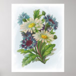 Blue Flowers and Daisies Poster posters