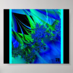 Blue Flowers Fractal Art Poster