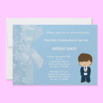Blue Flowers Holy Communion invitations
