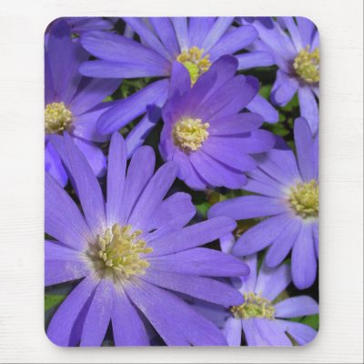 Blue Flowers Mousepad Purple / Blue Decor Gifts by artist_kim_hunter