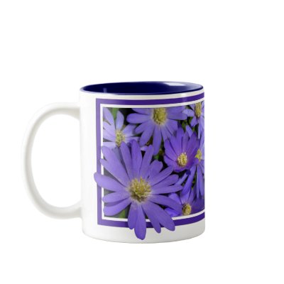 Blue Flowers Mug Coffee Cup Blue Daisies Cup by artist_kim_hunter