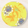 Blue Flowers on Yellow Coasters