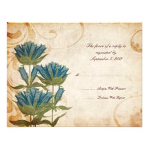 Blue Flowers Vintage Wedding RSVP Personalized Invite