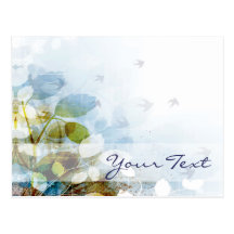 Blue Flowers with Tiny Birds Postcard
