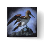 Blue-Footed Booby Bird: Oil Pastel on Black Buttons