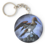 Blue-Footed Booby Bird: Oil Pastel on Black Keychains