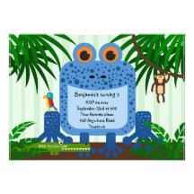 Blue Frog Jungle Theme Birthday Invitation