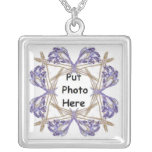Blue Frond Fractal Art Frame Necklaces