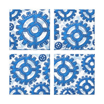 Blue gear wheels stretched canvas prints