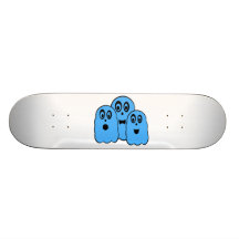 Blue ghosts on white skateboard