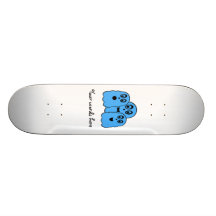 Blue ghosts on white skateboard deck