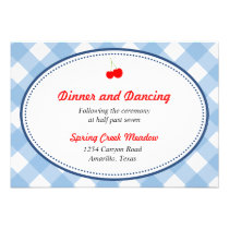 Blue gingham country rustic reception enclosure invitations