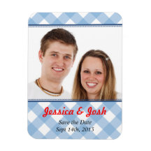 Blue gingham country rustic wedding save the date flexible magnet