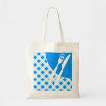 Blue Gingham & Cutlery Canvas Bag